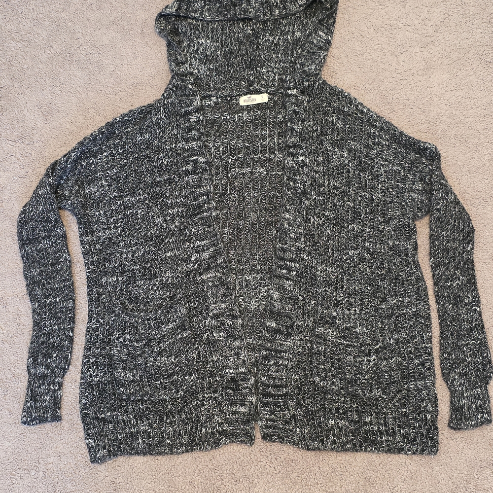 Hollister Women's Charcoal Knit Hooded Cardigan Size Small